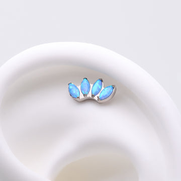 Detail View 1 of Implant Grade Titanium OneFit Threadless Marquise Fire Opal Sparkle Fan Top Part-Blue Opal
